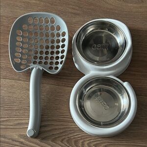 Catit Gray Cat Bowls with Matching Litter Scoop